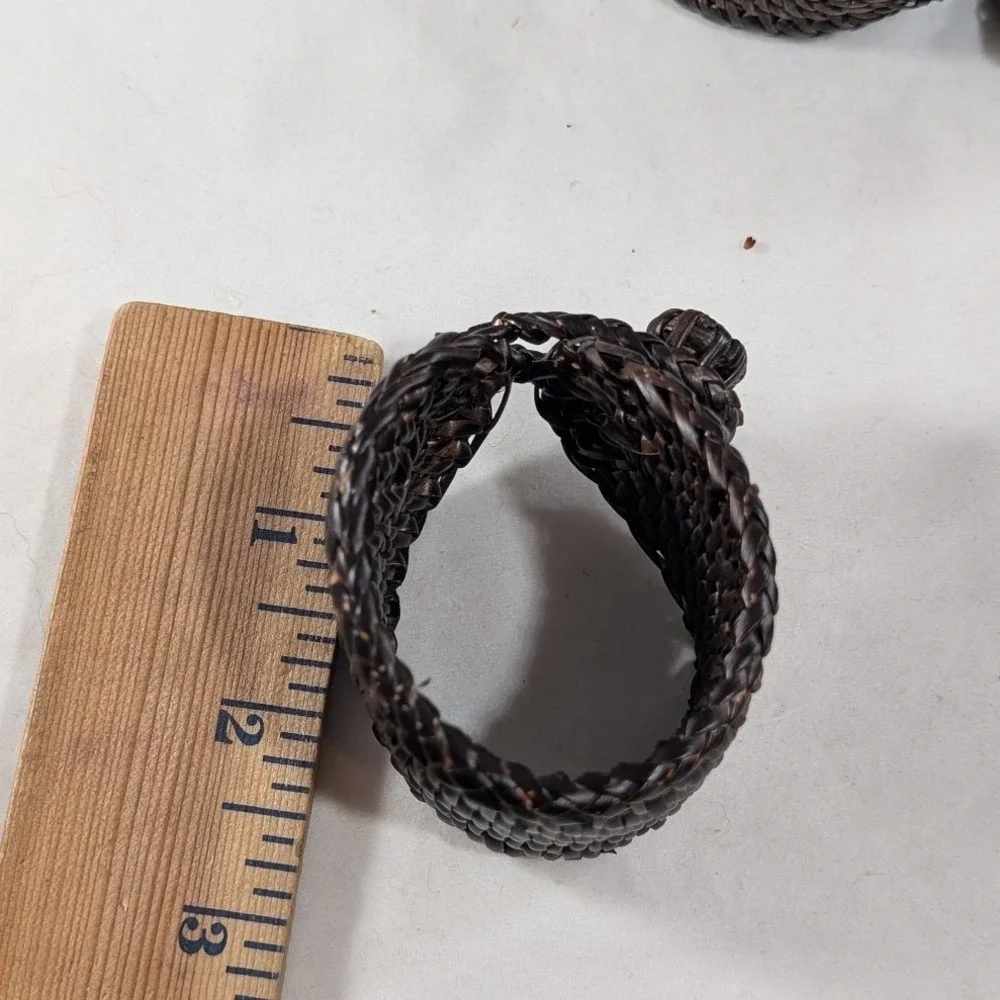 Set of 6 Vintage Woven Wicker Napkin Rings Dark Brown Espresso Boho Rustic Decor